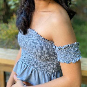 UO Truly Madly Deeply Off-The-Shoulder Smocked Top